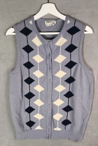Vintage Jaeger blau reines Kaschmir Argyle Pullover Weste/Weste Gr. M Made in GB - Bild 1 von 7