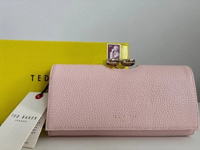 Ted Baker pink Alyssa Teardrop Crystal Pebble Grain Leather Purse Metal Clasp