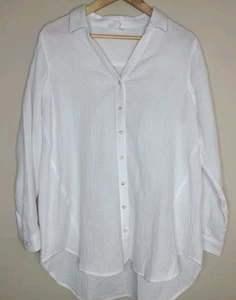 J. Jill Women's Sz L White Cotton Gauze A-Line Tunic Top Button Front - Picture 1 of 7