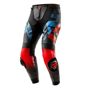Pantaloni moto uomo in pelle REBELHORN INFERNO neri/blu/bianchi/rossi - Picture 1 of 14