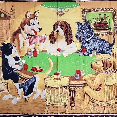 Tapiz para perros jugando al póker 52x34 en colgante de pared - Hecho en Turquía de colección Foto 1 de 4