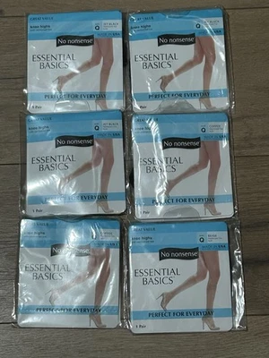 No Nonsense Knee Highs 6 Pair Reinforced Toe Size Q Jet Black~Beige~Coffee NEW - Image 1 of 3