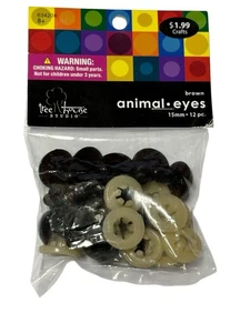 Tree House Studio Craft Animal Eyes 15mm Brown 12pc 2005 Sealed. New Old Stock. - Picture 1 of 2