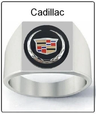 CADILLAC Emblem Ring for Men - Size 10 - Silver Stainless Steel Caddie Auto Car - Image 1 of 4