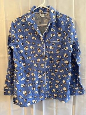 LANDS' END Mujer S Franela Pijama Conjunto de 2 Piezas Azul Algodón Muñeco de Nieve Perro Pijamas Foto 1 de 4