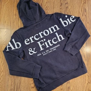 Abercrombie & Fitch Mens Hoodie Black Size Medium Back Logo Spelled Out Logo - Picture 1 of 24