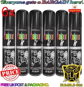 6x JET BLACK GLOSS FINISH VERNICE SPRAY 250ML AEROSOL PER METALLO LEGNO PLASTICA NUOVO - Foto 1 di 1