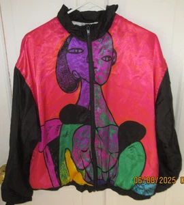 De colección. Chaqueta Bomber Julia Michaels Arte Abstracto Picasso Cara Cubista Años 80 90 Pequeña - Imagen 1 de 4