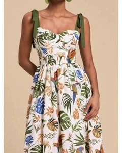 Everyday the Label Tropical Print Tie-Shoulder Sweetheart Neck Midi Dress Women - Picture 1 of 7