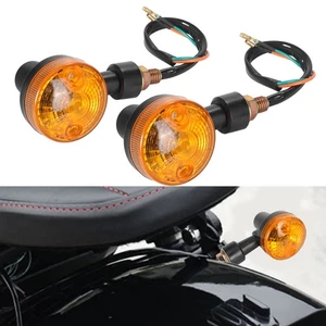 2 X Motorcycle Bullet Turn Signals Blinker Light Black Amber For Honda Kawasaki - Picture 1 of 12
