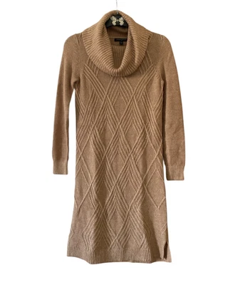 Banana Republic Womens Sweater Dress Petite XXS Cable Knit Cowl Neck Camel - Image 1 of 4