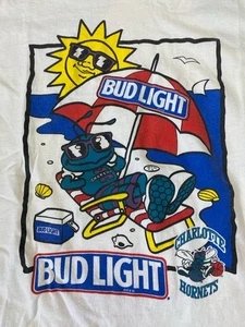 Vtg 90s Charlotte Hornets Hugo Bud Light Promotional Game Day Beach T-Shirt XL - Picture 1 of 13