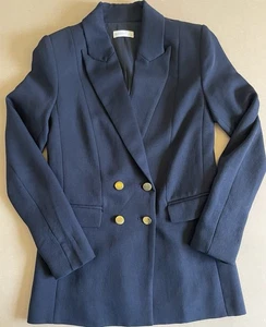 Kookai Navy Double Breasted Blazer | Gold Button Jacket US 6 Women Size 36 - Photo 1/4