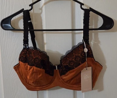 NWT Cake Lingerie Maternity Unlined Nursing Bra Underwire Orange Black Lace 32F - Image 1 of 4