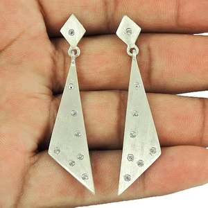 Pendientes únicos bisel colgante hermana circonita cúbica natural plata maciza joyería - Imagen 1 de 5