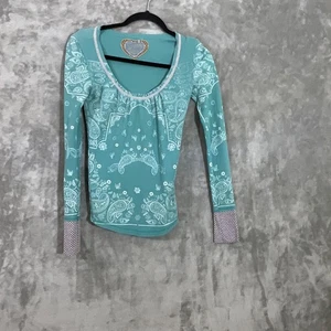 90’s Y2K Thermal waffle top women’s XS Teal Paisley alternative vamp. Diaries - Picture 1 of 10