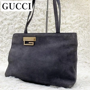 GUCCI 002.2684.0344 Suede Gold Tote Shoulder Bag Dark Gray Suede From Japan - Picture 1 of 24