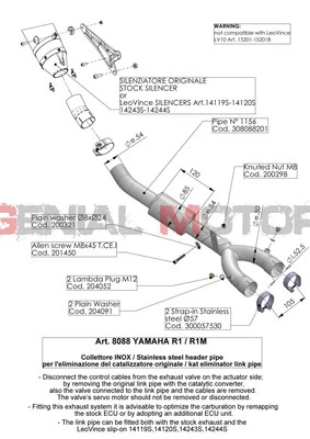Raccordo elimina catalizzatore Leovince Yamaha Yzf R1/M 2015 > 2016 Foto 1 de 2