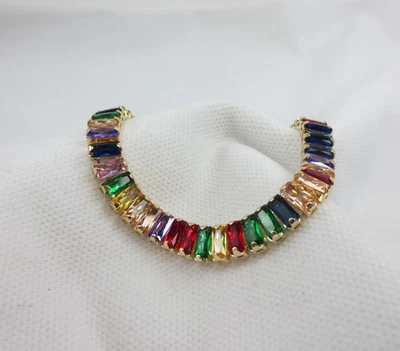 Brazalete de tenis baguette multi arco iris AAA CZ 7,5" 6 mm relleno de oro amarillo de 18k Foto 1 de 4