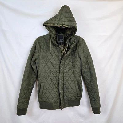 Volcom Women's Olive Quilted Long Sleeve Hooded Insulated Bomber Jacket Small - Image 1 of 4