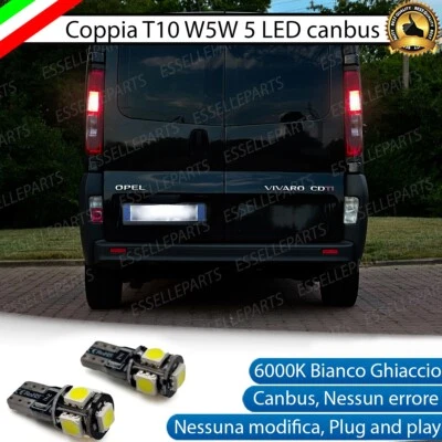 COPPIA LUCI TARGA A LED OPEL VIVARO A T10 W5W BIANCO CANBUS NO AVARIA - Immagine 1 di 3