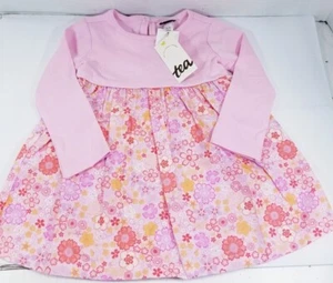 Tea Collection Print Mix Skirted Dress sz 9-12M - Ditsy Sakura Floral In Pink - Picture 1 of 5