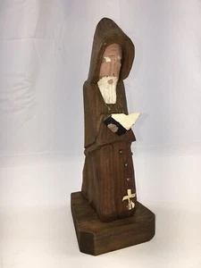 Wood Art Hand Carved & Painted Monk Religious Sculpture Figurine 8 1/2” Tall - Picture 1 of 8