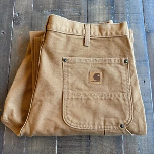 Pantalones de carpintero sueltos de lona de doble rodilla Carhartt Duck para hombre 34x32 BRN B136 NUEVOS SIN ETIQUETAS - Imagen 1 de 21