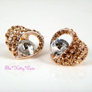 Rose Gold Plated Open Sweet Love Heart Lrg Stud Earrings w/ Swarovski Crystals - Imagen 1 de 4
