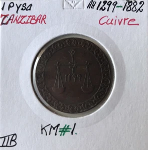 ZANZIBAR - 1 PYSA 1882 (AH 1299) - Pièce de Monnaie en Cuivre // TTB - Picture 1 of 2