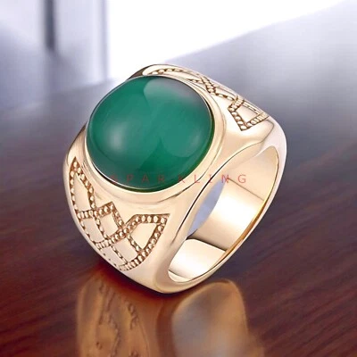 Anillo de peridoto corte redondo con plata de ley 925 chapado en oro para hombre #E270 Foto 1 de 4