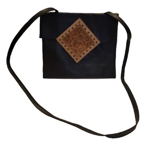 Chico's Leopard Handbag Leather Calf Hair Studded Sided Tan Black Vtg Reversible - Picture 1 of 12