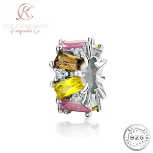 Dije espaciador de cristal genuino plata esterlina 925 rosa y amarillo - Imagen 1 de 5