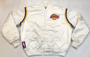 Vintage Starter NBA Los Angeles Lakers Bomber Satin Jacket XL White USA Quilted - Picture 1 of 12