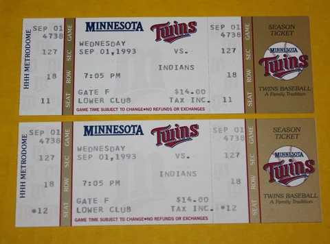 Minnesota Twins Ticket Stub | September 1 1993 | Kirby Puckett Jim Thome Hit Cover