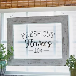 Fresh Cut Flowers Wall Hanging Sign Glass Wood Framed - Picture 1 of 4