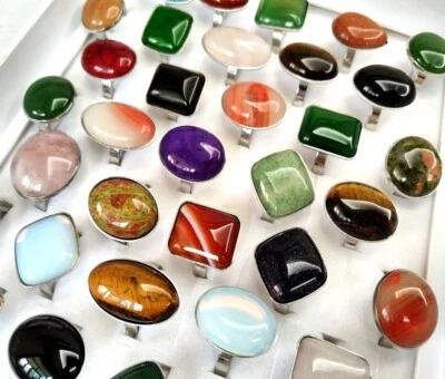 Venta al por mayor 20 anillos de anillo de moda de acero inoxidable de piedra natural 316L Foto 1 de 4