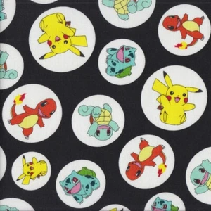 NEW Assorted Pokemon on Black Pikachu Licensed Quilting Fabric 1/2 Metre - Picture 1 of 1