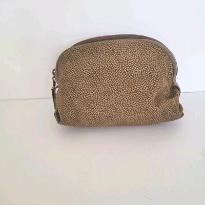 Borbonese Redwall Quail Pattern Suede Leather Pouch Small Zip Bag Boho Soft  - Image 1 of 4