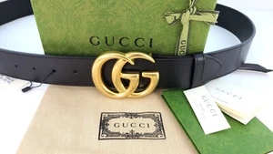 Nuevo Cinturón Gucci Auténtico Enclavamiento Dorado Hebilla G Cuero Negro Talla 90/34 - Imagen 1 de 6