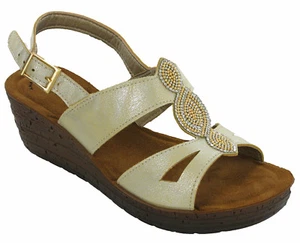 Womens Wedge Slingback Sandals Buckle Adjustable Leather Insock Open Toe Inblu - Picture 1 of 1