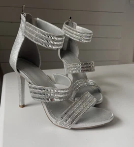Maripe Women's Aurelia Stiletto Strapped Rhinestone Sandal Silver Ankle Strap 10 - Picture 1 of 8