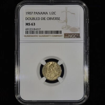 1907 PANAMA 1/2 CENTESIMO ✪ NGC MS-63 ✪ 5C COIN DDO DOUBLED DIE OBVERSE◢TRUSTED◣ - Image 1 of 4