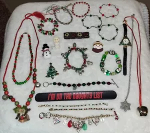 Huge Christmas/Holiday Jewelry Lot~Necklaces Bracelets Pins Working Watch Etc - Picture 1 of 8
