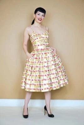 Vestido de festa pinup Bernie Dexter Chelsea em batom metálico dourado branco XS pequeno - Imagem 1 de 3