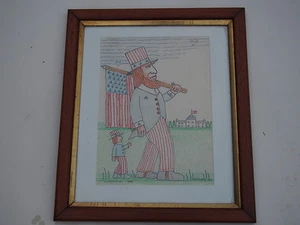 JACK SAVITSKY ORIGINAL FOLK ART PASTEL DRAWING MEMORIAL DAY 1991 PATRIOTIC UNCLE - Picture 1 of 10