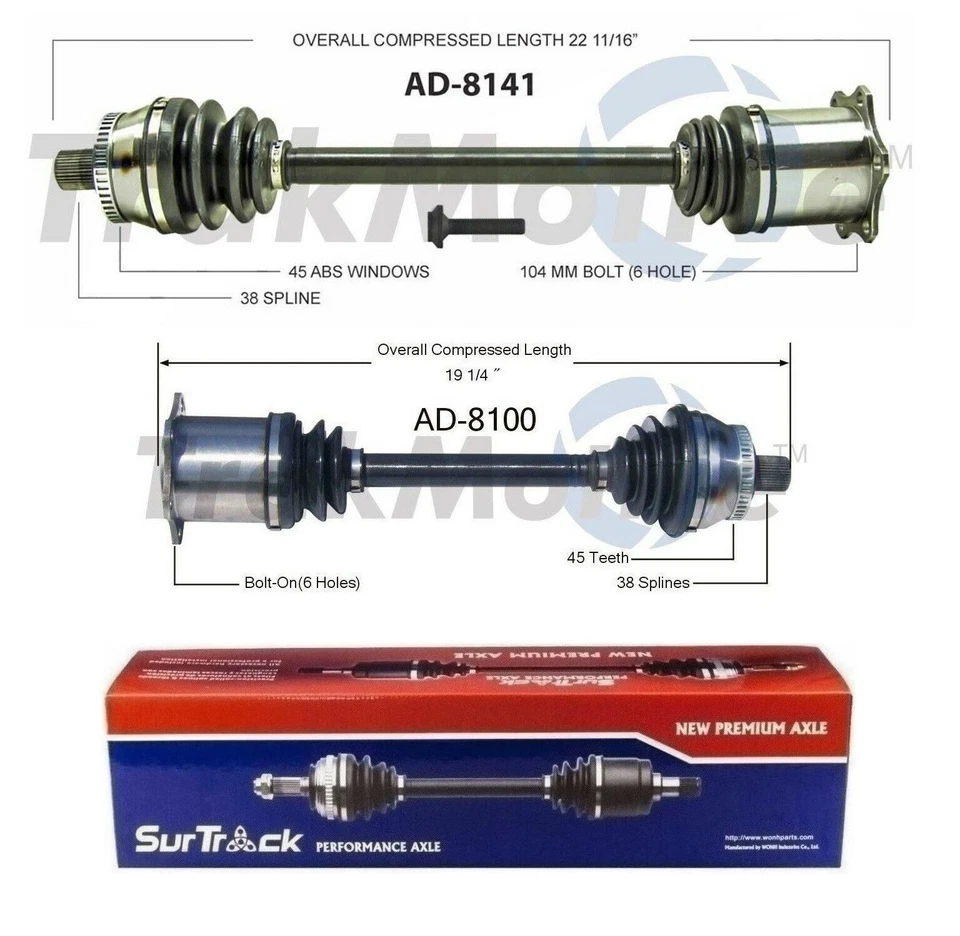 Par de 2 ejes delanteros CV SurTrack para Audi A4 Quattro AWD 06-08 3,2 L V6 Foto 1 de 1