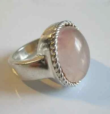 Anello Argento Con Quarzo Rosa Massiccio 925 Argento Vintage Silver - Immagine 1 di 4