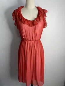 Fleur Wood Size 2 S Silk dress Red Ruffle Neck French Movie Pink Slip Sleeveless - Picture 1 of 18