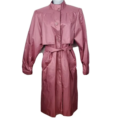 Fleet Street Chiango Trench Jacket Long Coat Size 6 Pink Vintage 80s All Weather - Image 1 of 4